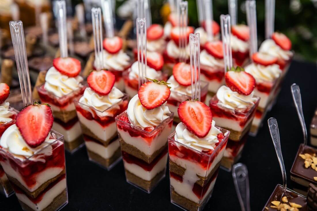 Close up of Viennese strawberry cups at Brooklake Events in NJ