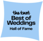 The text best of weddings hall of fame logo.