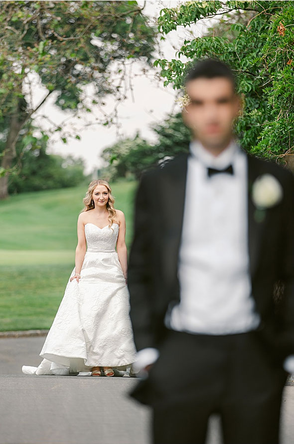 Bride approaches groom at Brooklake first look
