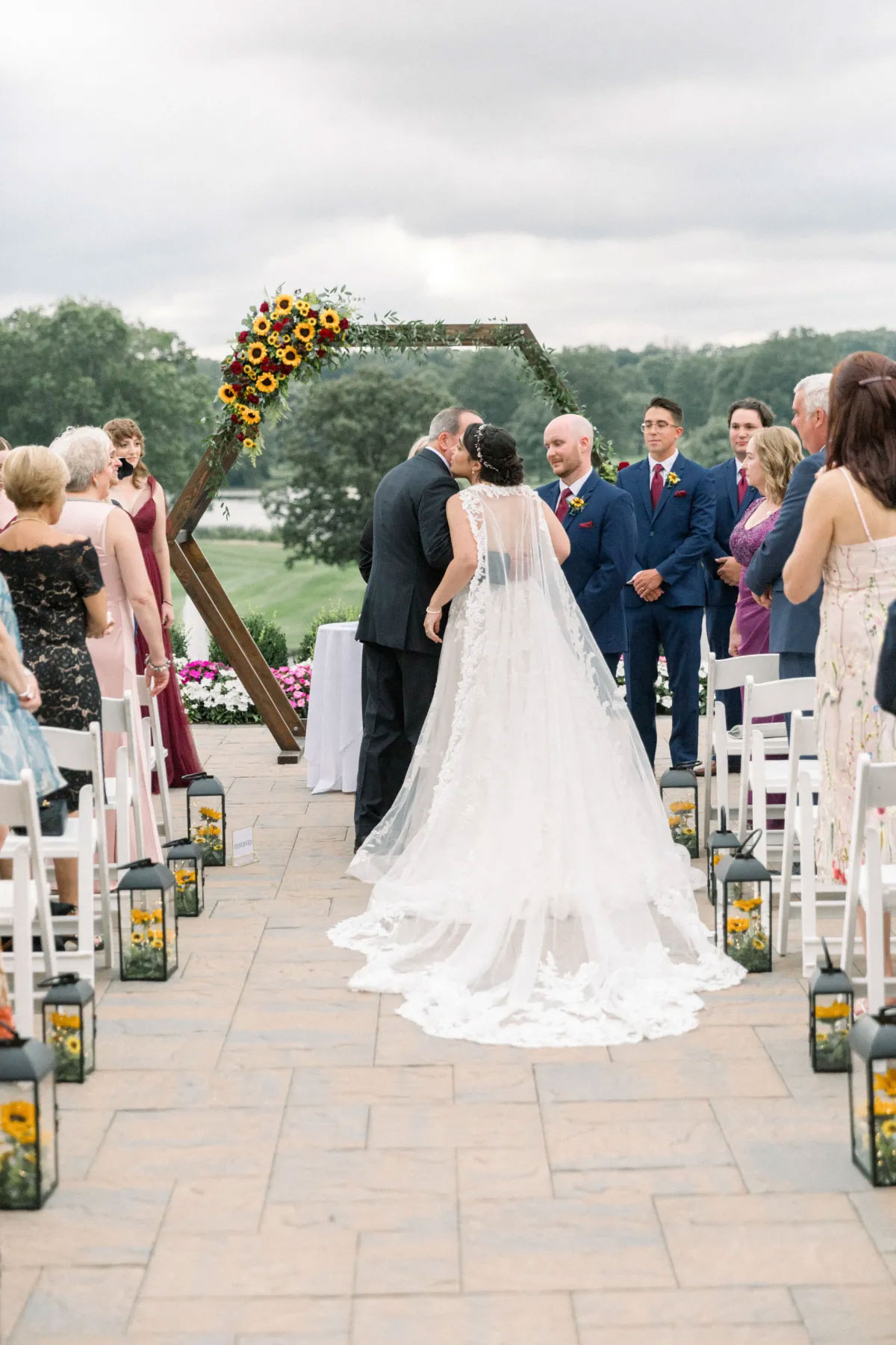 Bride arriving at altar at Brooklake outdoor wedding ceremony