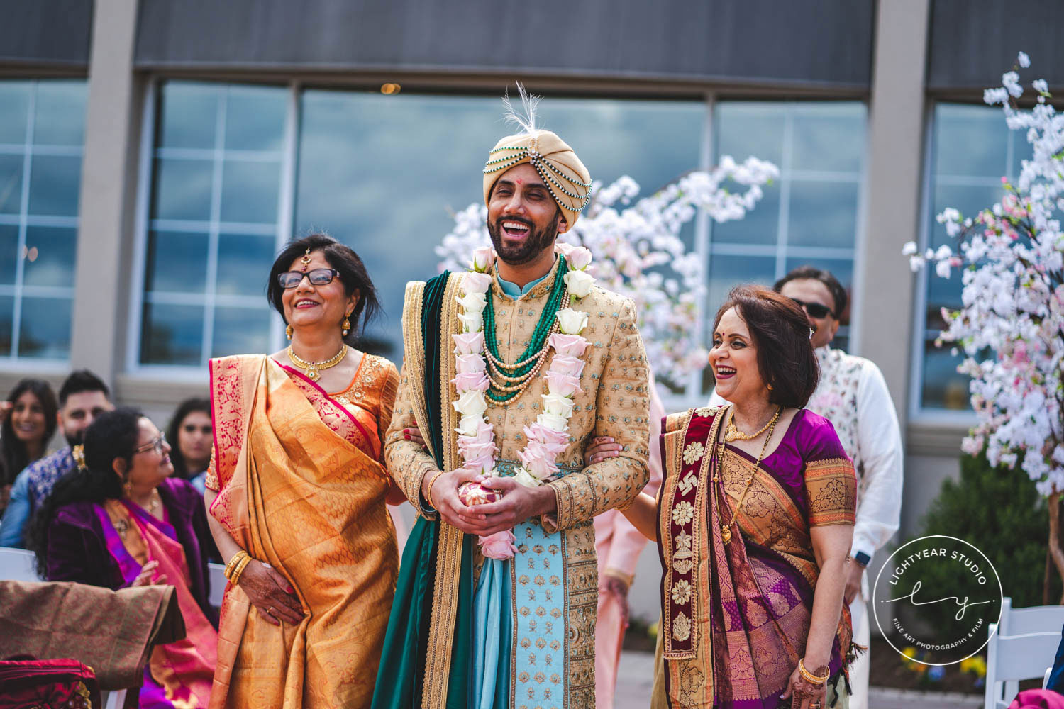 Groom arriving at Indian wedding ceremony at Brooklake